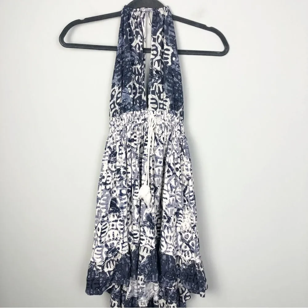 FREE PEOPLE | Beach Day Halter Mini Dress Keyhole Cutout Print Women’s Size S